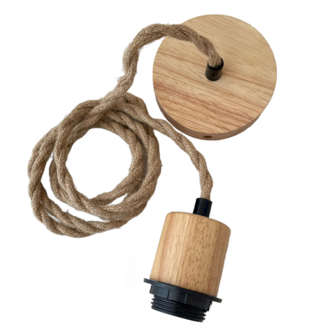 Cordon de suspension torsadé naturel,  noir et bois - 1.50 M