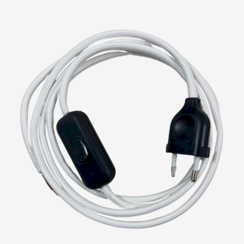 Cordon électrique avec interrupteur - coton blanc  - interrupteur noir - longueur 1.80 M