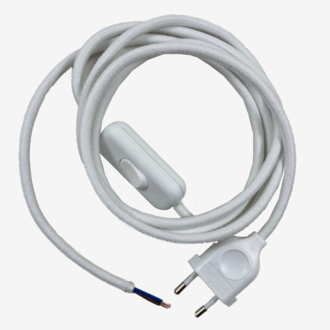 Cordon électrique avec interrupteur - effet soie blanc  - longueur 1.80 M