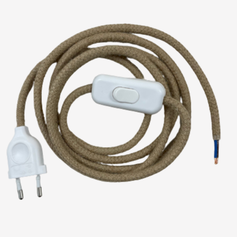 Cordon électrique avec interrupteur - jute  - interrupteur blanc  - longueur 1.80 M