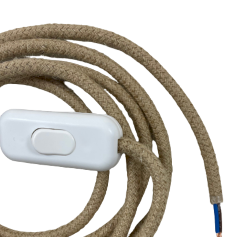 Cordon électrique avec interrupteur - jute  - interrupteur blanc  - longueur 1.80 M