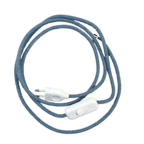 Cordon électrique avec interrupteur - bleu & gris - interrupteur blanc  - longueur 1.80 M