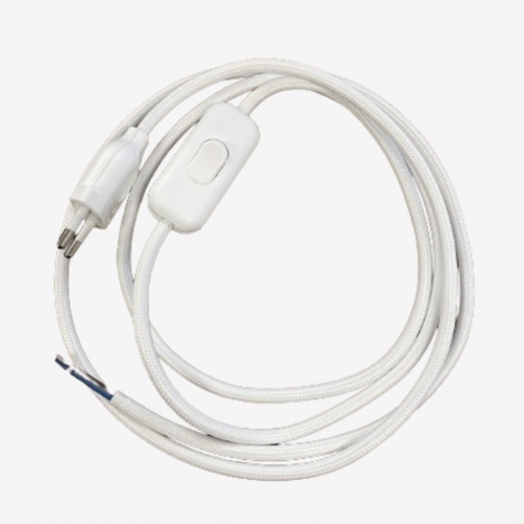 Cordon électrique avec interrupteur - coton blanc - longueur 1.80 M