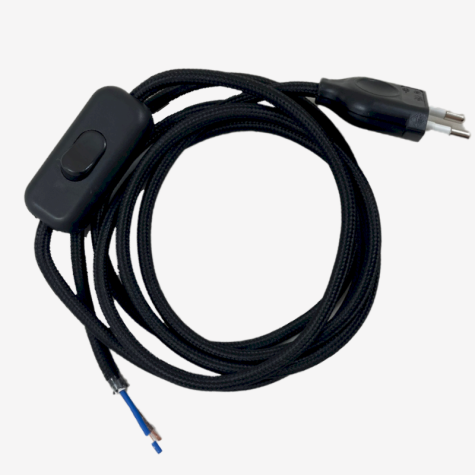 Cordon électrique avec interrupteur - coton noir - longueur 1.80 M