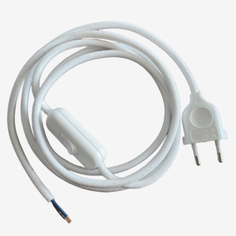 Cordon électrique avec interrupteur - effet soie blanc  - longueur 1.80 M