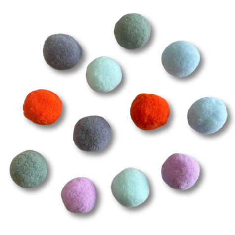 Loisirs créatif - pompons mélange Dino - ⌀2.5 cm - 12 pièces