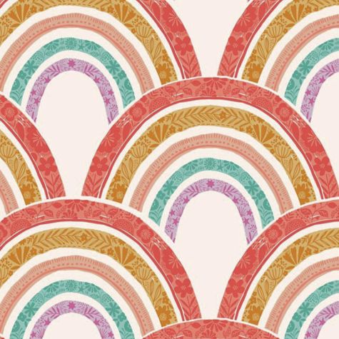 Mercerie - Tissu coupon 45 x 55 cm - arc-en-ciel - blanc