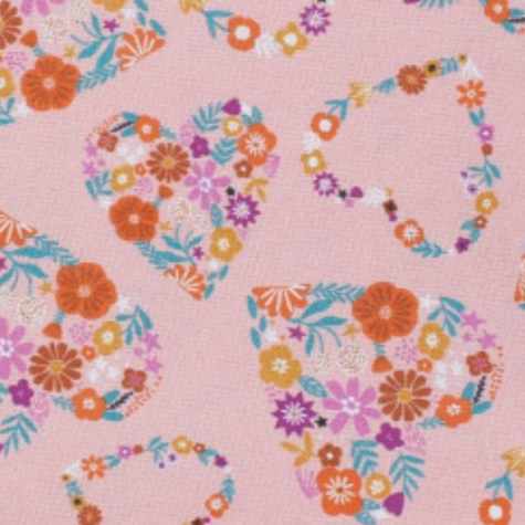 Mercerie - Tissu coupon 45 x 55 cm - cœur de fleurs - Rose